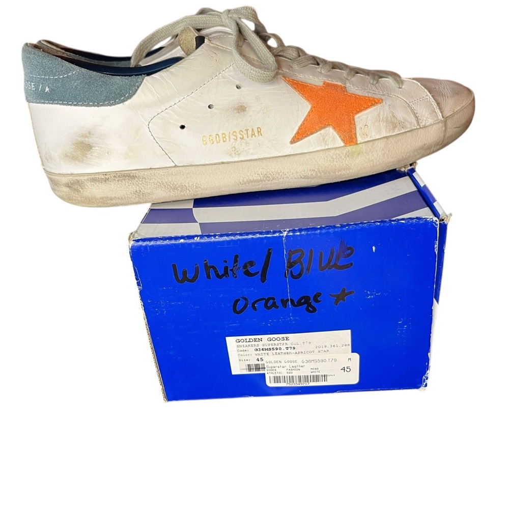 Golden Goose Superstar White Sneakers with Orange Star (US 12, EU 45), Shoes - Picture 2 of 5
